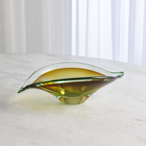 Bent Leaf Bowl-Aqua/Amber