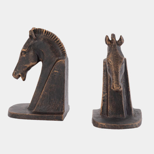 Trojan Horse Head Bookends-Bronze