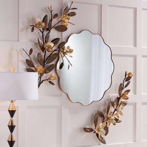 Scalloped Mirror with Gold Metal Frame