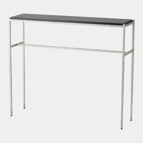 Shadrach Cut Iron Console Table-Silver Leaf