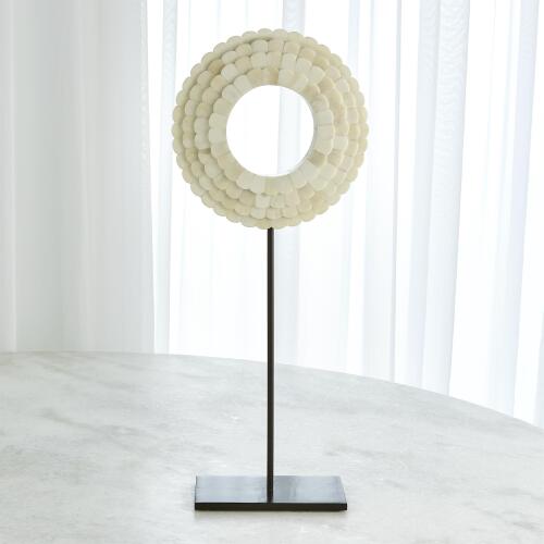 Four Layer Bone Scalloped Mounted Ring-White