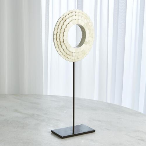 Four Layer Bone Scalloped Mounted Ring-White