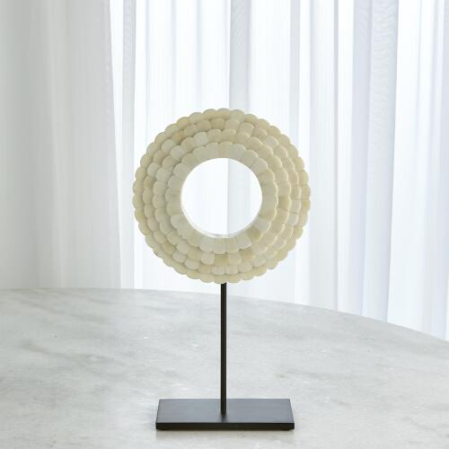 Four Layer Bone Scalloped Mounted Ring-White