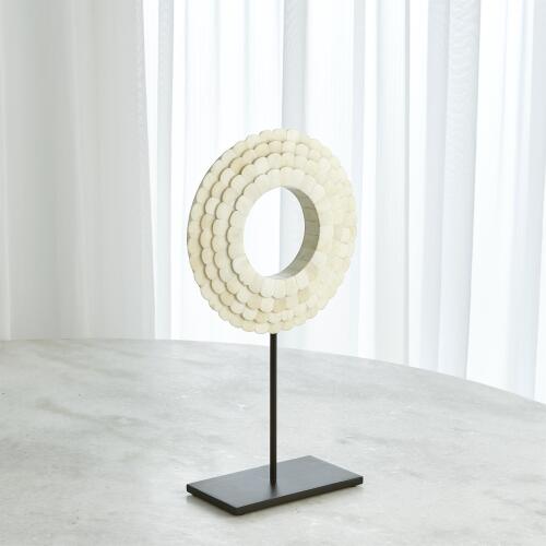 Four Layer Bone Scalloped Mounted Ring-White