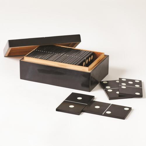 Dominoes Box-Black w/White Dots