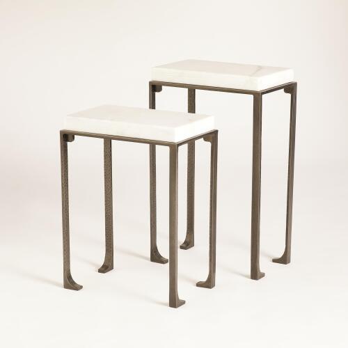 Zen Side Table w/White Honed Marble-Bronze/Grey
