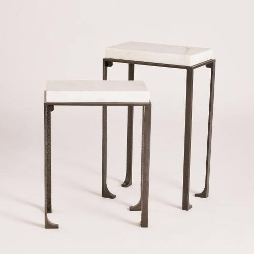 Zen Side Table w/White Honed Marble-Bronze/Grey