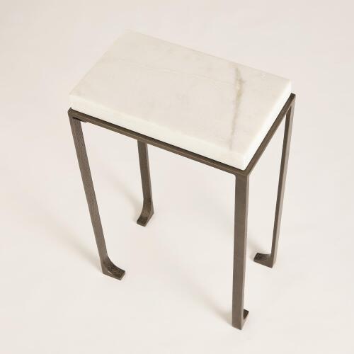 Zen Side Table w/White Honed Marble-Bronze/Grey