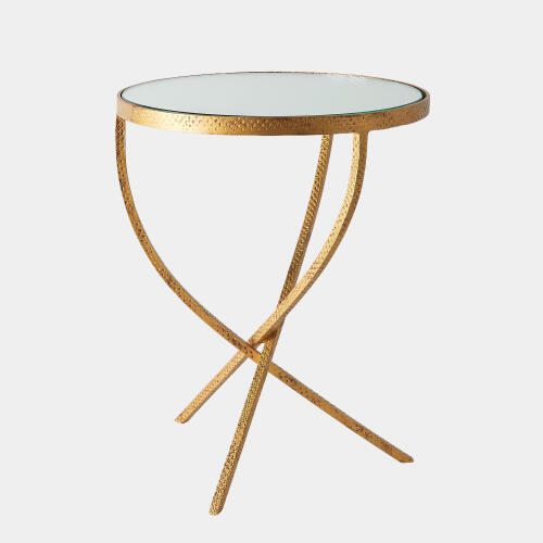 Triangulum Hammered Tripod Table-Antique Gold