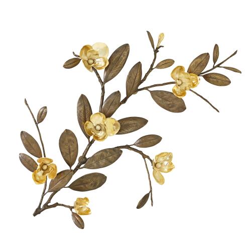 Magnolia Branch Wall Art-Antique Brass/Gold
