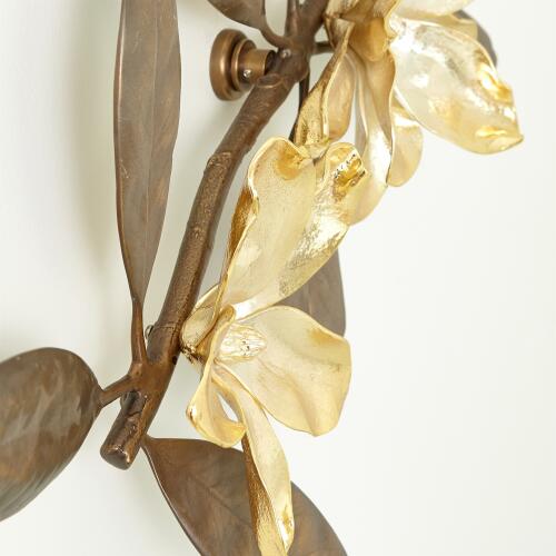 Magnolia Branch Wall Art-Antique Brass/Gold