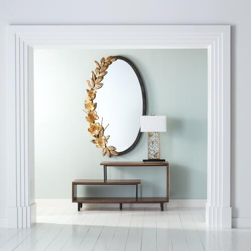 Magnolia Branch Mirror-Antique Brass/Gold