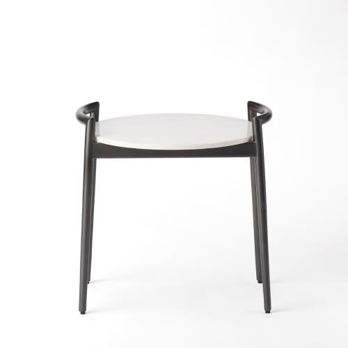 Retro Round Side Table-Gunmetal/White Marble