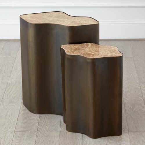 Arlo Organic Nesting Table-Bronze/Beige Marble
