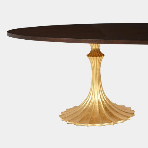 Landry Flute Table-96" Walnut Top-26" Gold Base