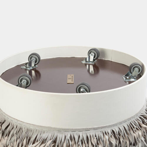 Thelma Fringe Ottoman-Ivory Marble Leather