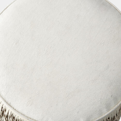 Thelma Fringe Ottoman-Ivory Hair-on-Hide