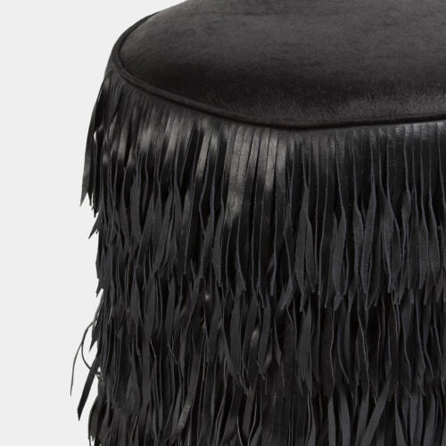 Thelma Fringe Ottoman-Black Hair-on-Hide